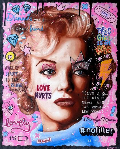 Peinture à l'hiuile et acrylique sur toile : Marilyn Monroe